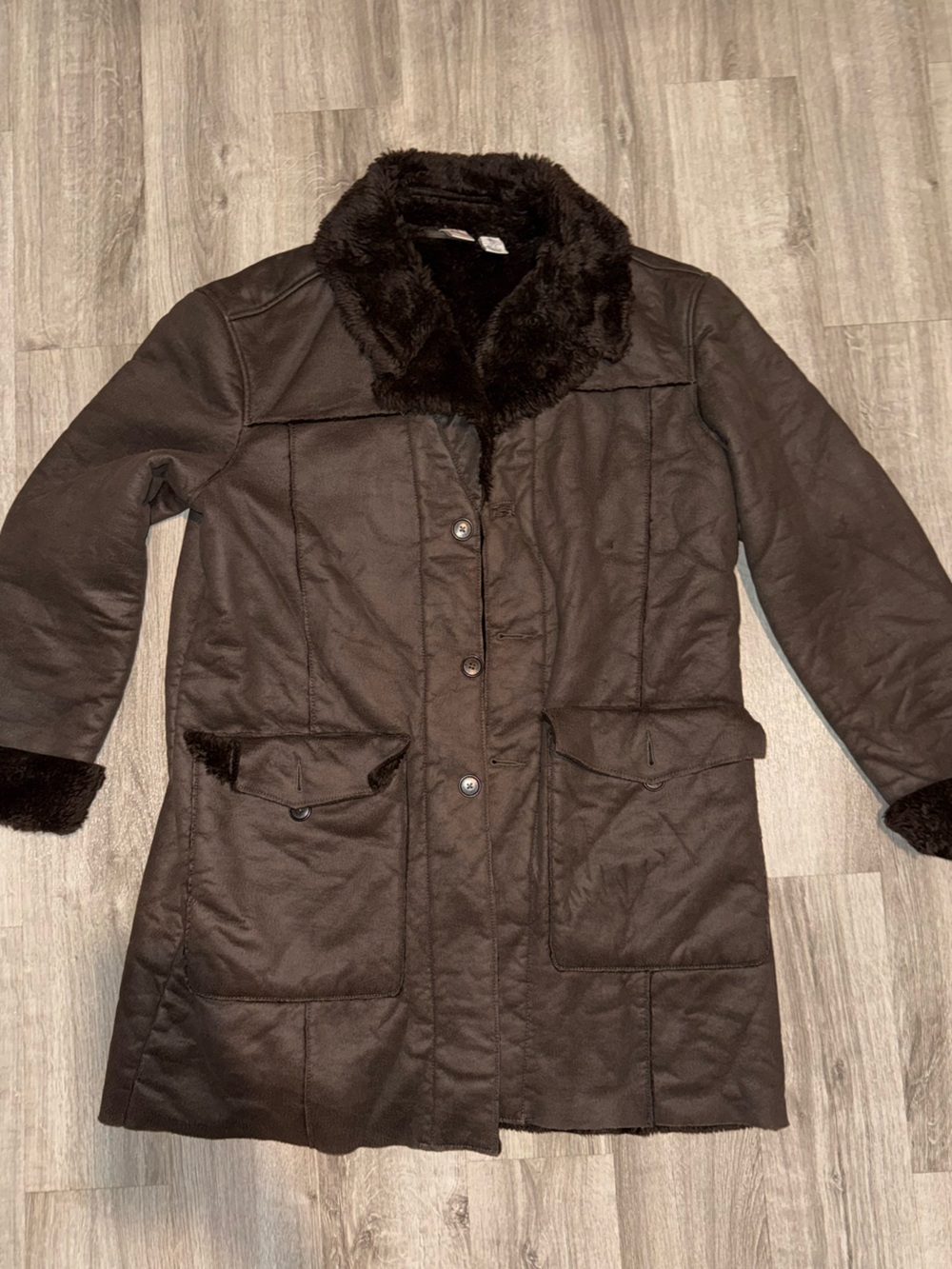 A/X Armani Exchange Men’s Dark Brown Trench Coat with Faux Fur Trim